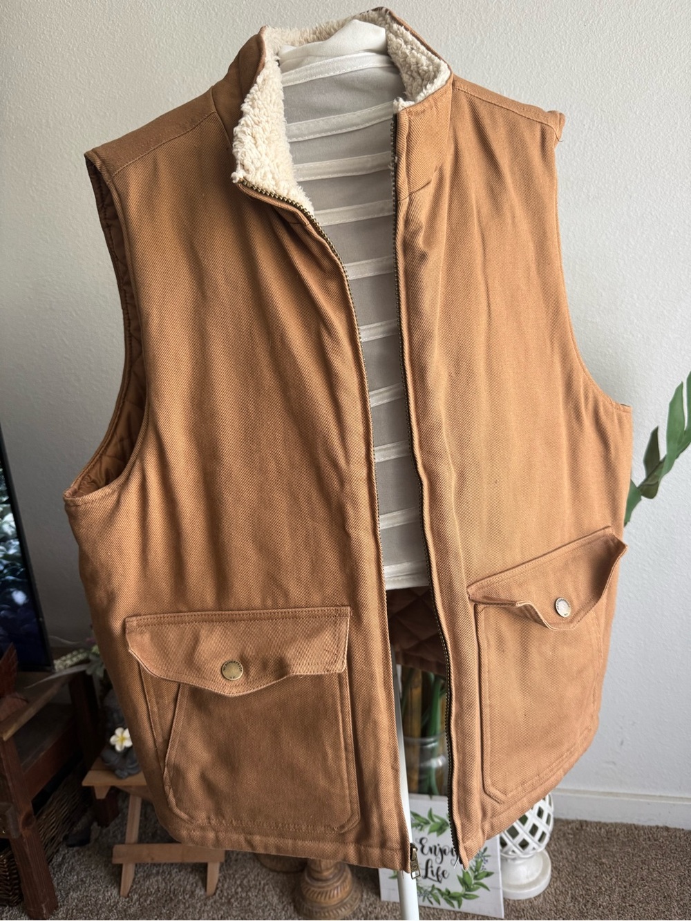 Heritage Tan Sherpa-Lined Workwear Vest